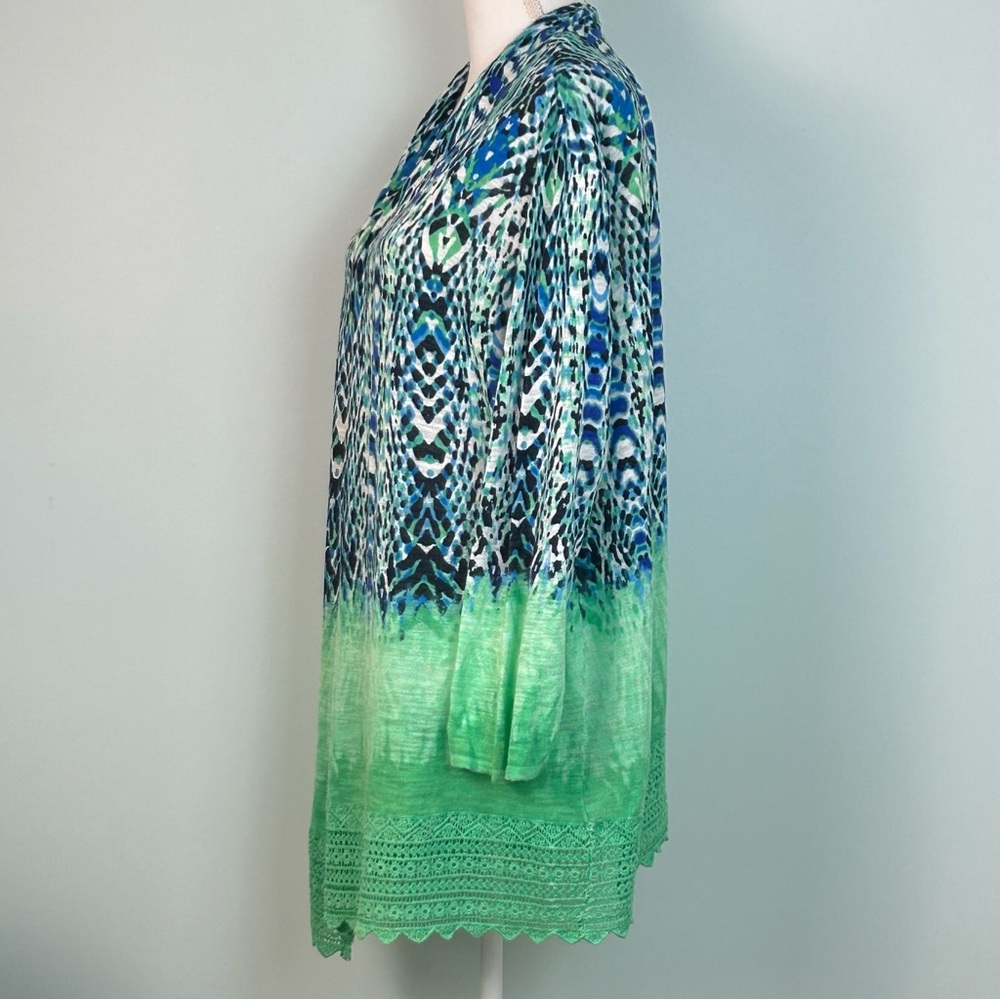 Ruby Rd. Multicolored Open-Front Cardigan With Lace Hem - Picture 6 of 10